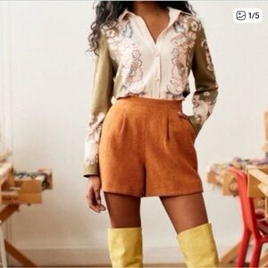 Gorgeous Sezane Ismael Wool Shorts Orange Terracotta 100% Wool